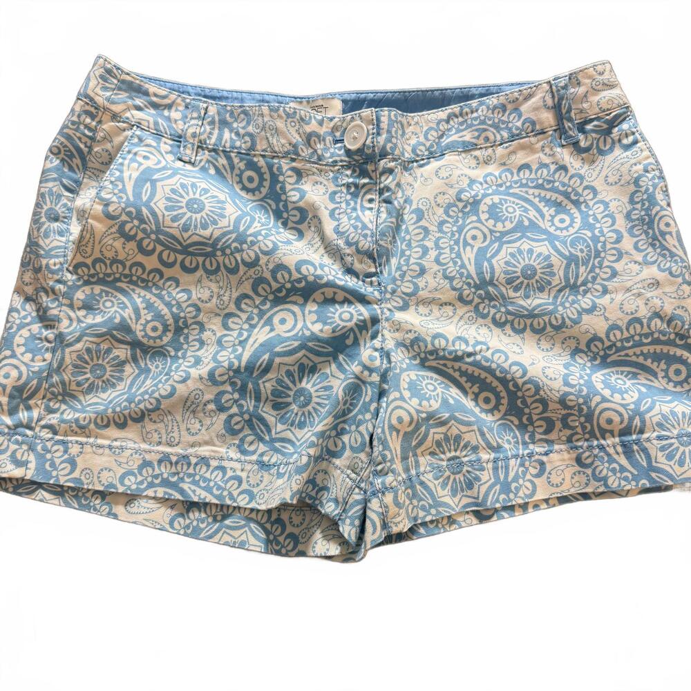 Ann Taylor LOFT White/Light Blue Paisley Cotton Shorts SZ 10 preppy quiet luxury